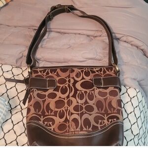 Coach Brown Signature Shoulder Bag MEDIUM SIZE CROSSBODY CUTE BAG